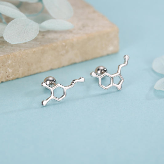 Sterling Silver Serotonin and Dopamine 18G Screw Back Stud Earrings