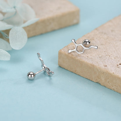 Sterling Silver Serotonin and Dopamine 18G Screw Back Stud Earrings