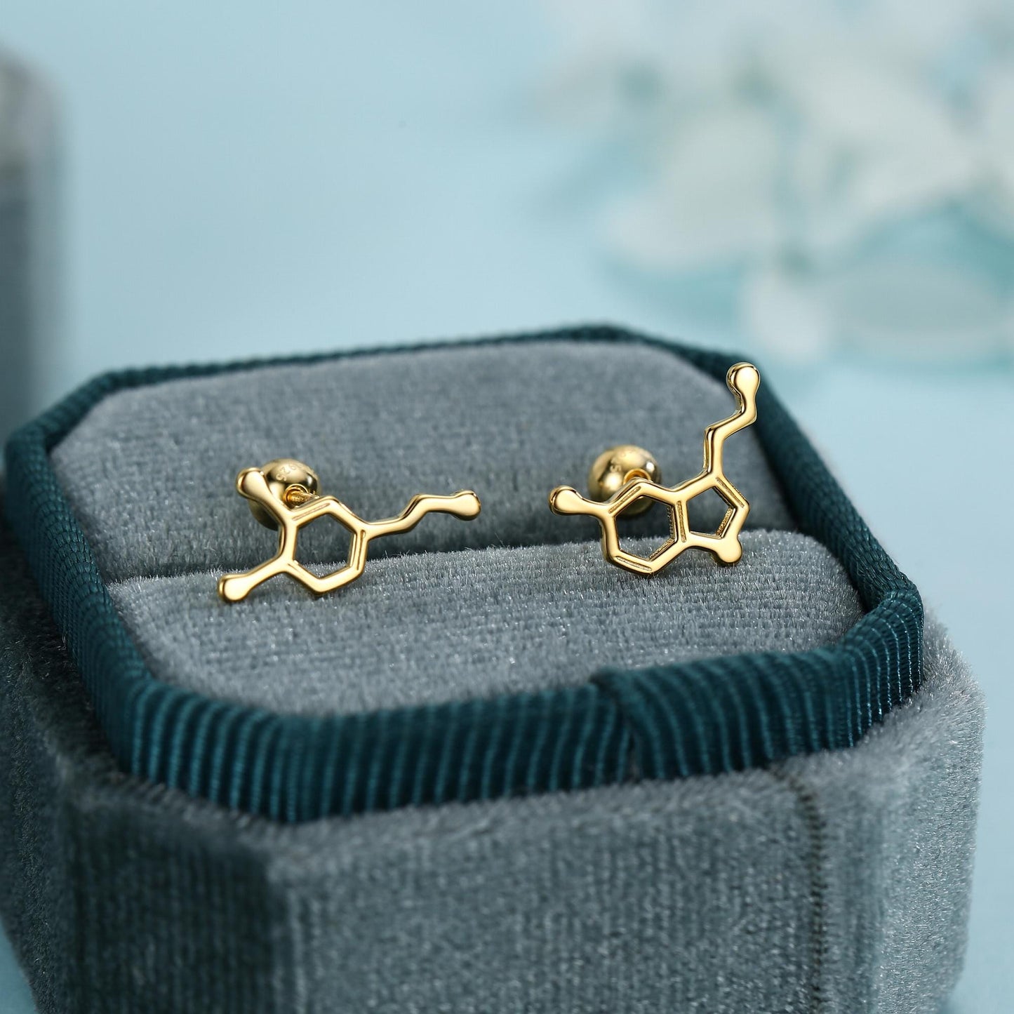 Sterling Silver Serotonin and Dopamine 18G Screw Back Stud Earrings