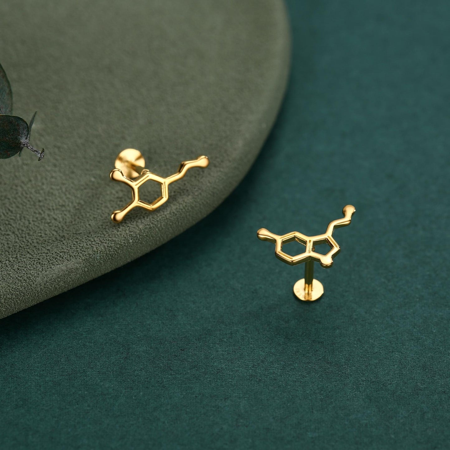 Sterling Silver Serotonin and Dopamine 16G Flat Back Labret Earrings