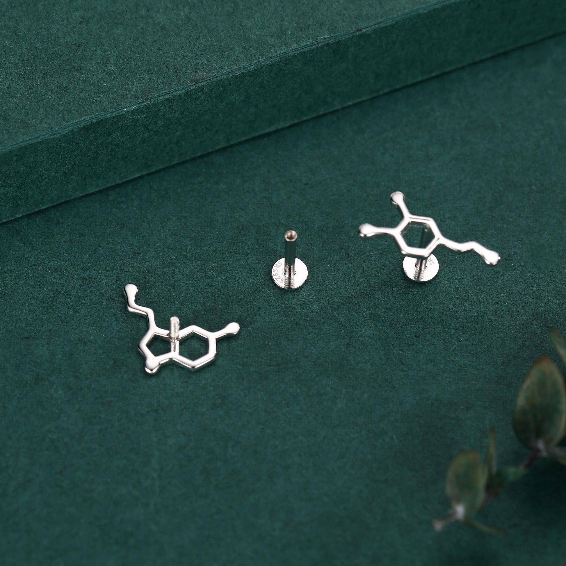 Sterling Silver Serotonin and Dopamine 16G Flat Back Labret Earrings