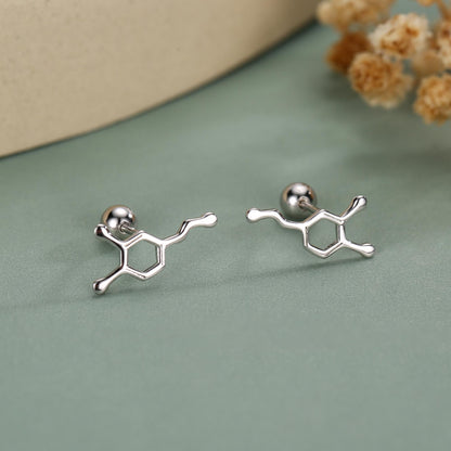 Sterling Silver Serotonin Molecule 18G Screw Back Stud Earrings