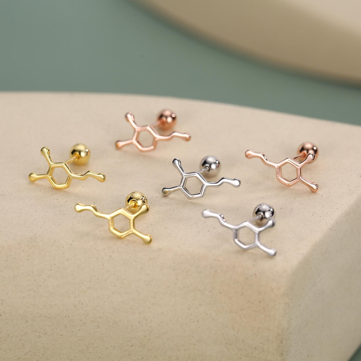 Sterling Silver Serotonin Molecule 18G Screw Back Stud Earrings