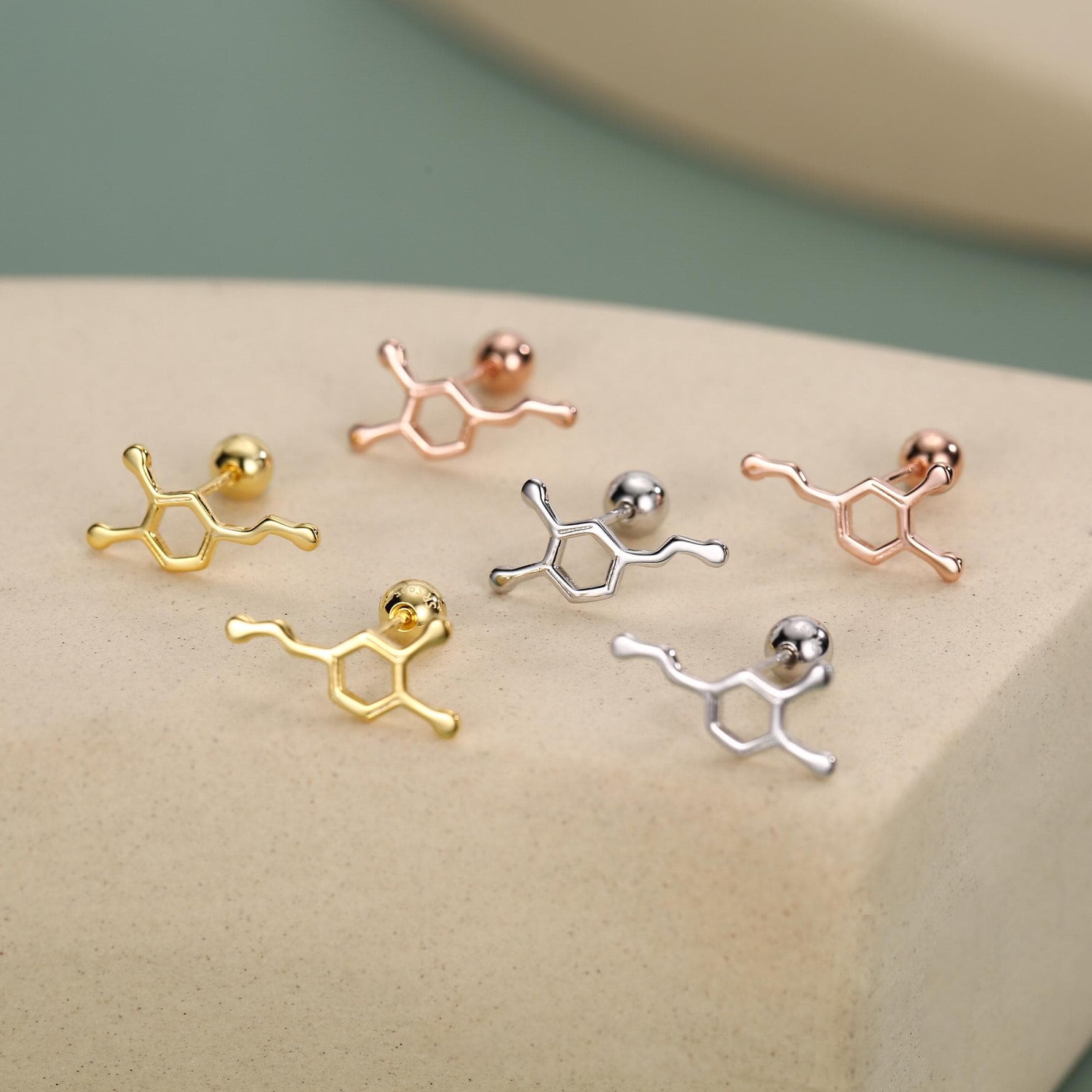 Sterling Silver Serotonin Molecule 18G Screw Back Stud Earrings