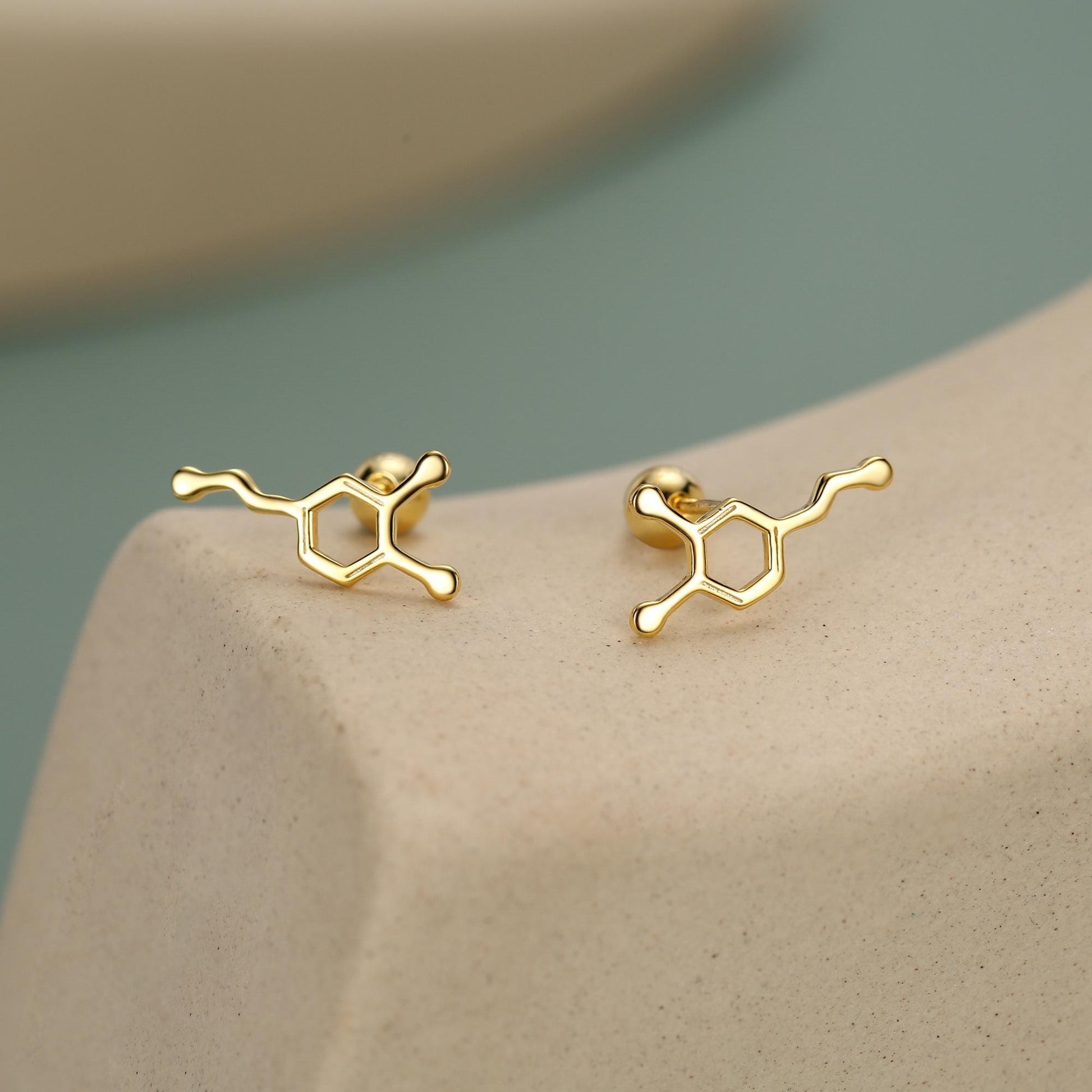 Sterling Silver Serotonin Molecule 18G Screw Back Stud Earrings