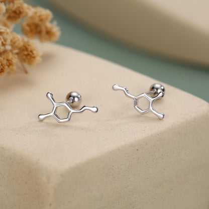 Sterling Silver Serotonin Molecule 18G Screw Back Stud Earrings