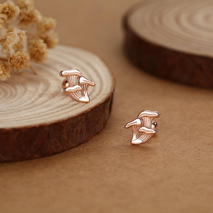 Sterling Silver Chanterelle Mushroom 18G Screw Back Stud Earrings with Ball Backs