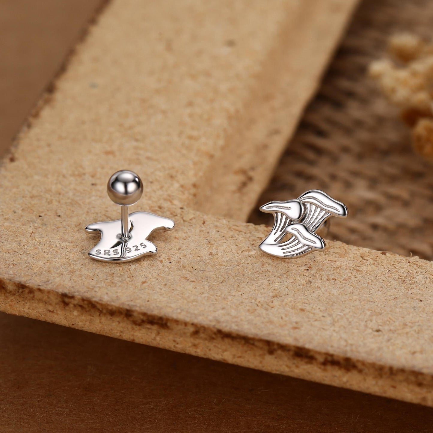 Sterling Silver Chanterelle Mushroom 18G Screw Back Stud Earrings with Ball Backs