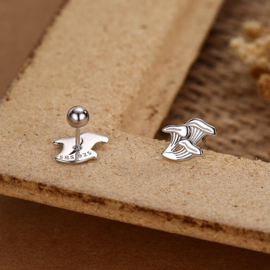 Sterling Silver Chanterelle Mushroom 18G Screw Back Stud Earrings with Ball Backs
