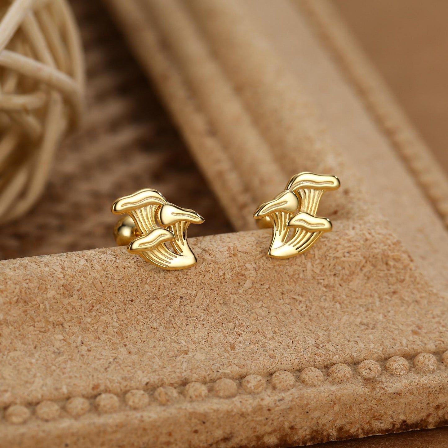 Sterling Silver Chanterelle Mushroom 18G Screw Back Stud Earrings with Ball Backs