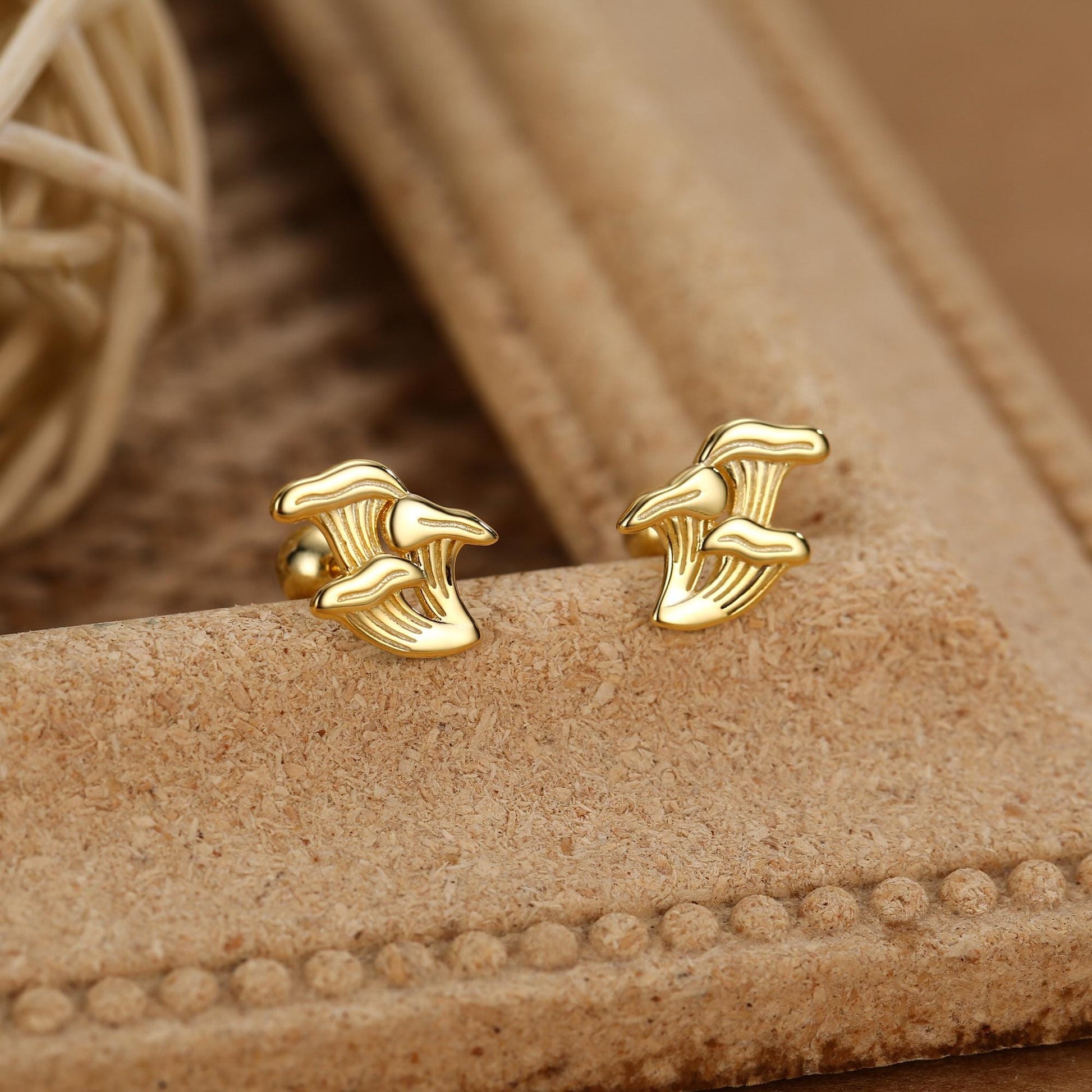 Sterling Silver Chanterelle Mushroom 18G Screw Back Stud Earrings with Ball Backs