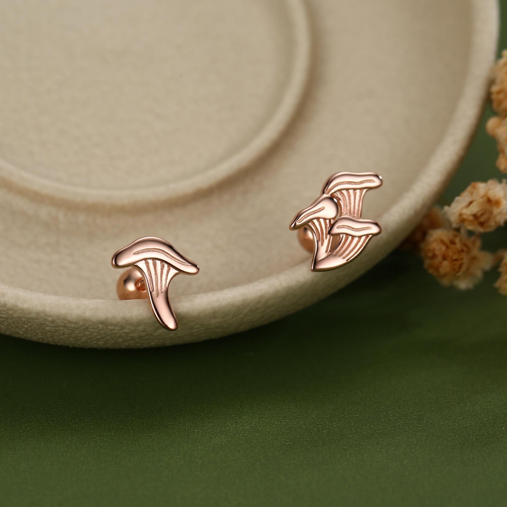 Sterling Silver Mismatched Chanterelle Mushroom 18G Screw Back Ball Stud Earrings with Ball Backs