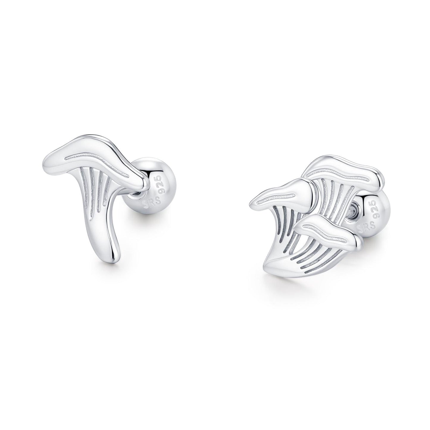 Sterling Silver Mismatched Chanterelle Mushroom 18G Screw Back Ball Stud Earrings with Ball Backs