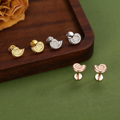 Sterling Silver Ammonite 16G Flat Back Labret Earrings