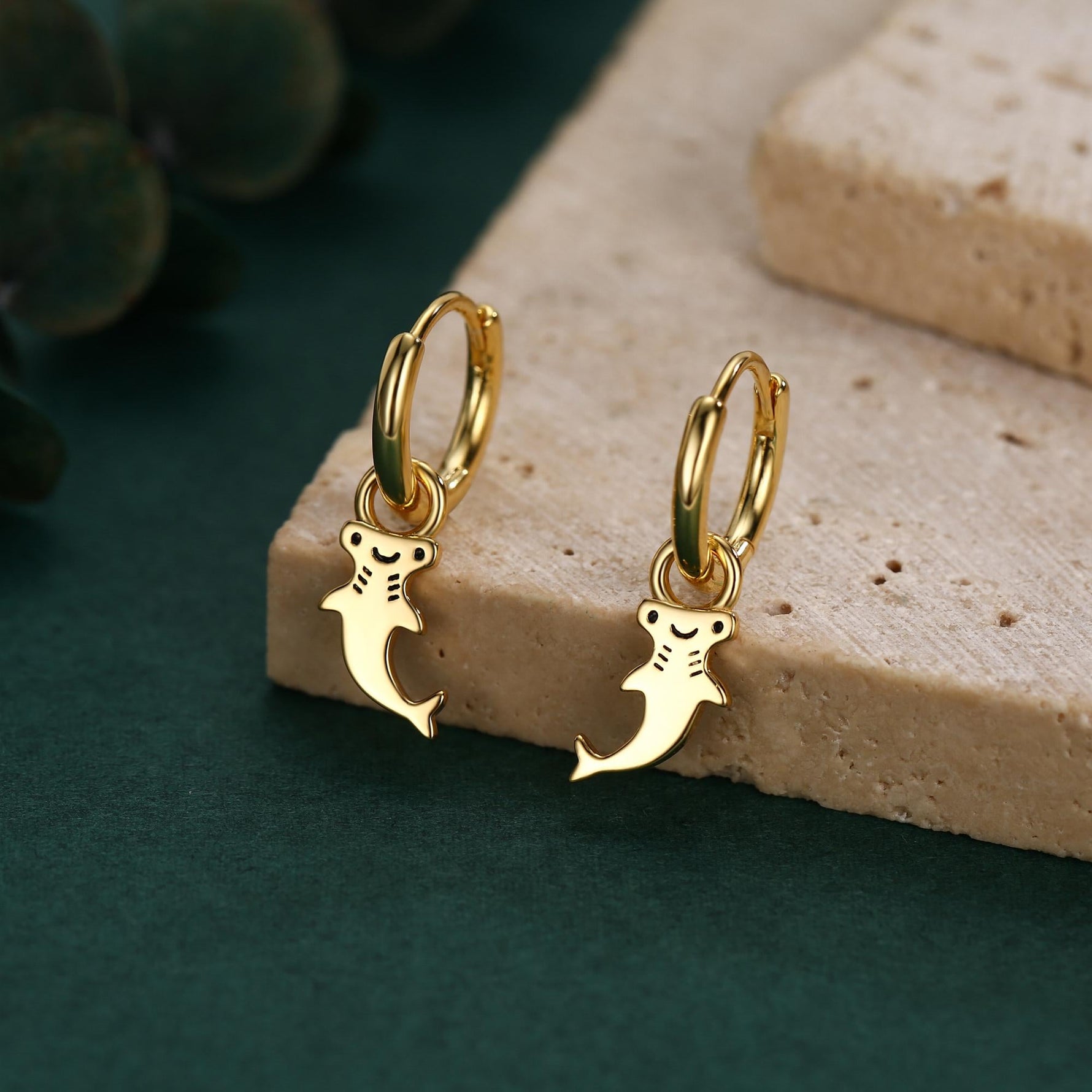 Sterling Silver Kawaii Shark Detachable Huggie Hoop Earrings