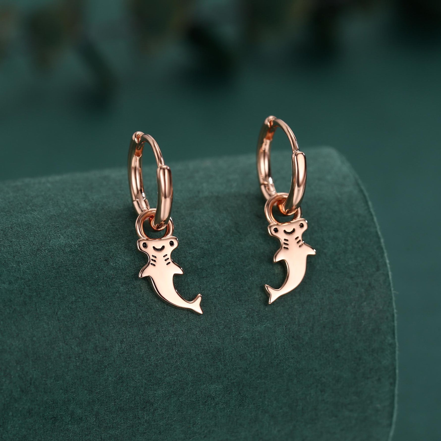 Sterling Silver Kawaii Shark Detachable Huggie Hoop Earrings
