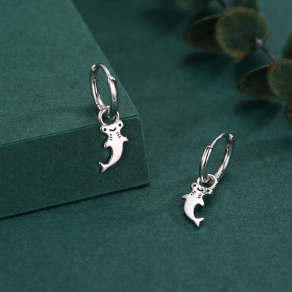 Sterling Silver Kawaii Shark Detachable Huggie Hoop Earrings