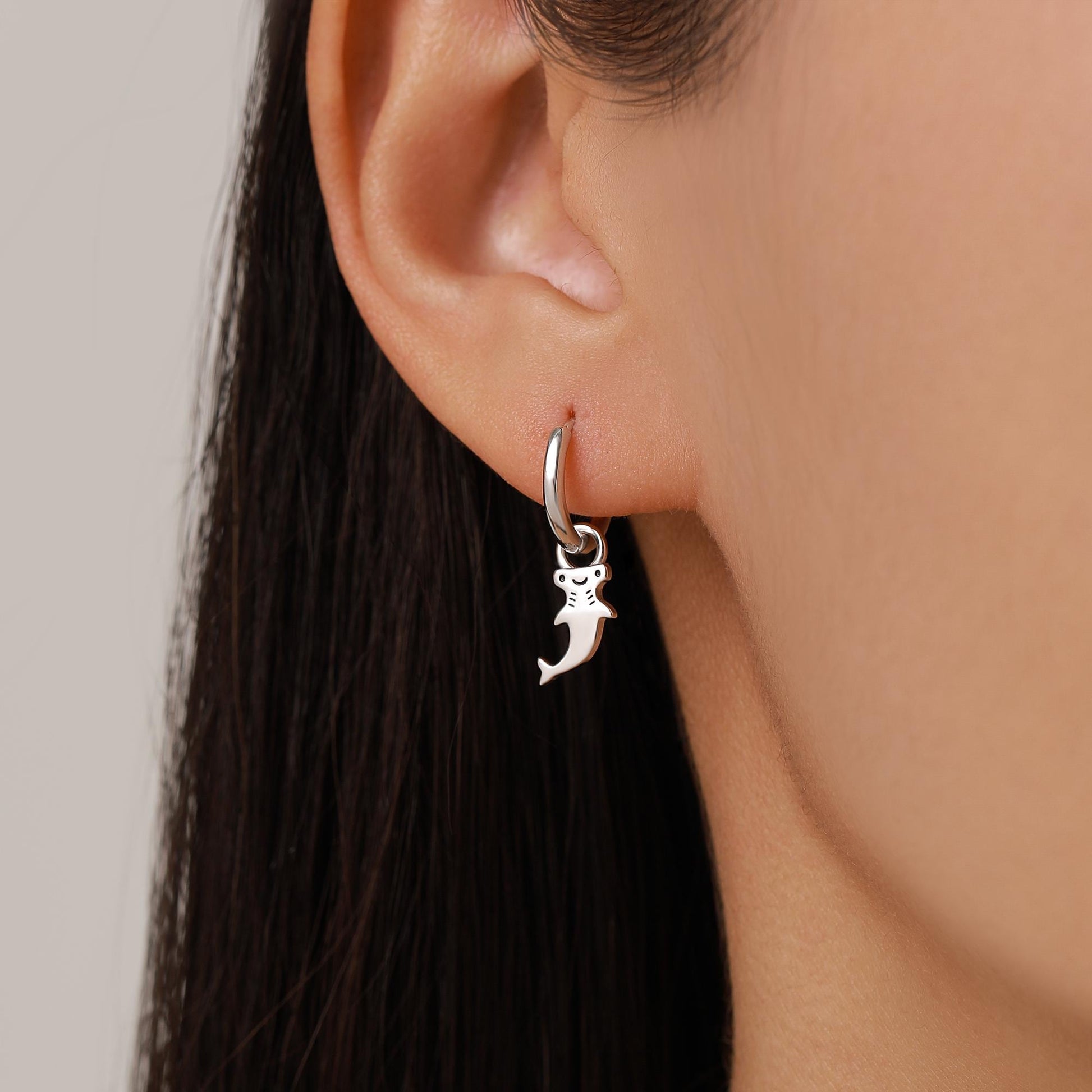 Sterling Silver Kawaii Hammerhead Shark Charms for Hoop Earrings