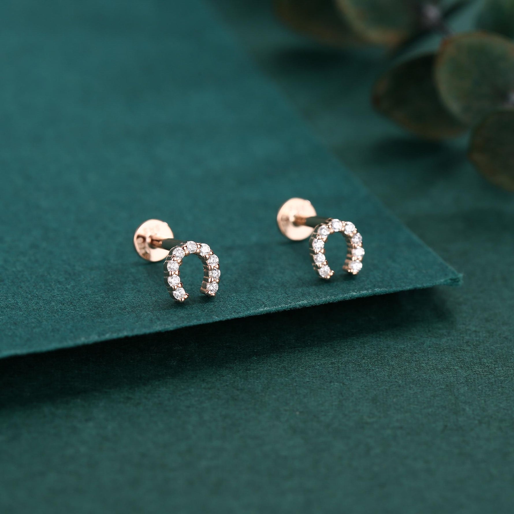 Sterling Silver CZ Horseshoe 16G Flat Back Labret Earrings