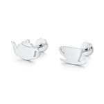 Sterling Silver Teapot and Teacup 16G Mismatched Flat Back Labret Earrings