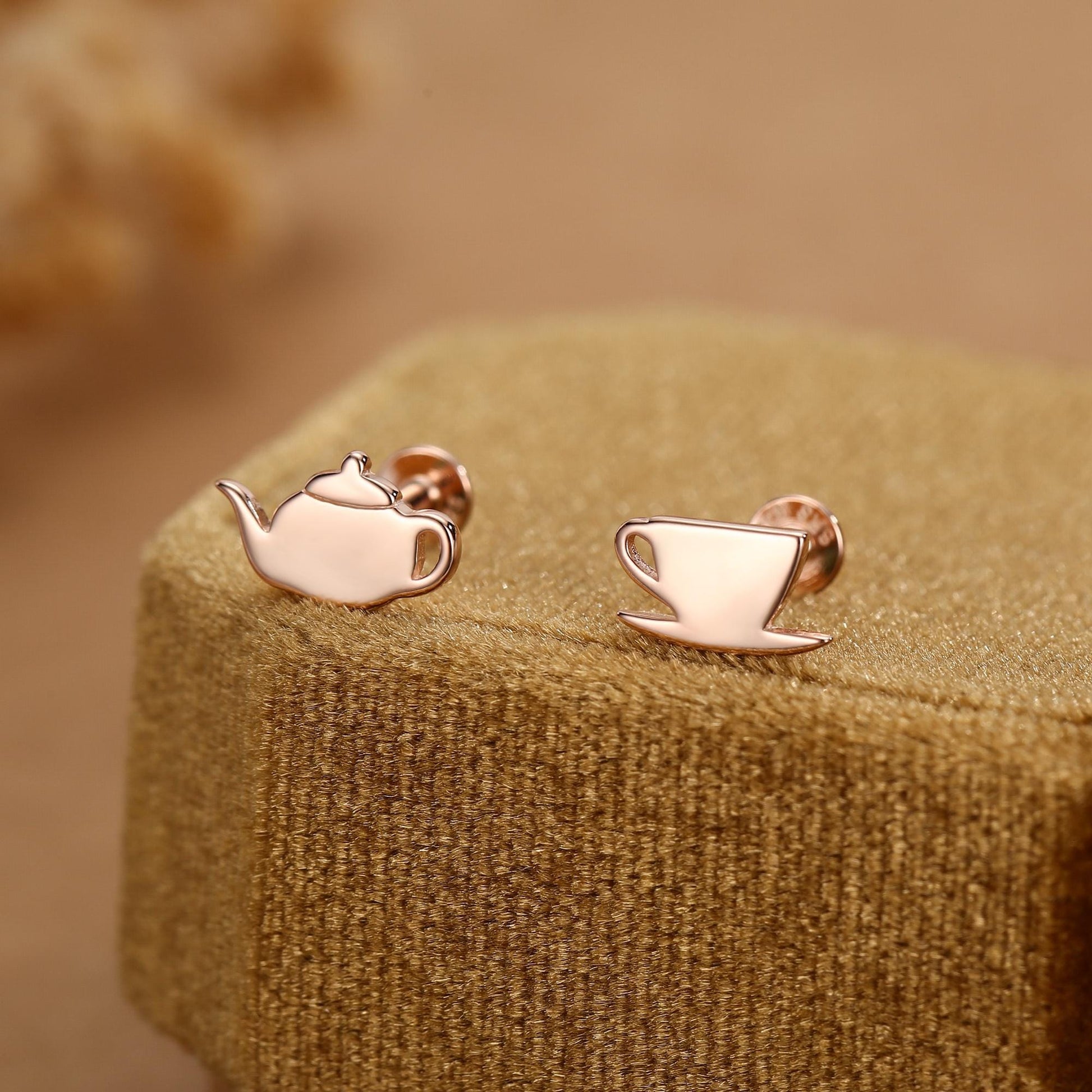 Sterling Silver Teapot and Teacup 16G Mismatched Flat Back Labret Earrings