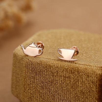Sterling Silver Teapot and Teacup 16G Mismatched Flat Back Labret Earrings