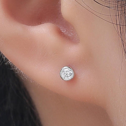 Clear CZ Bezel Internally Threaded Flat Back Earrings in Sterling Silver, Silver, Gold or Rose Gold