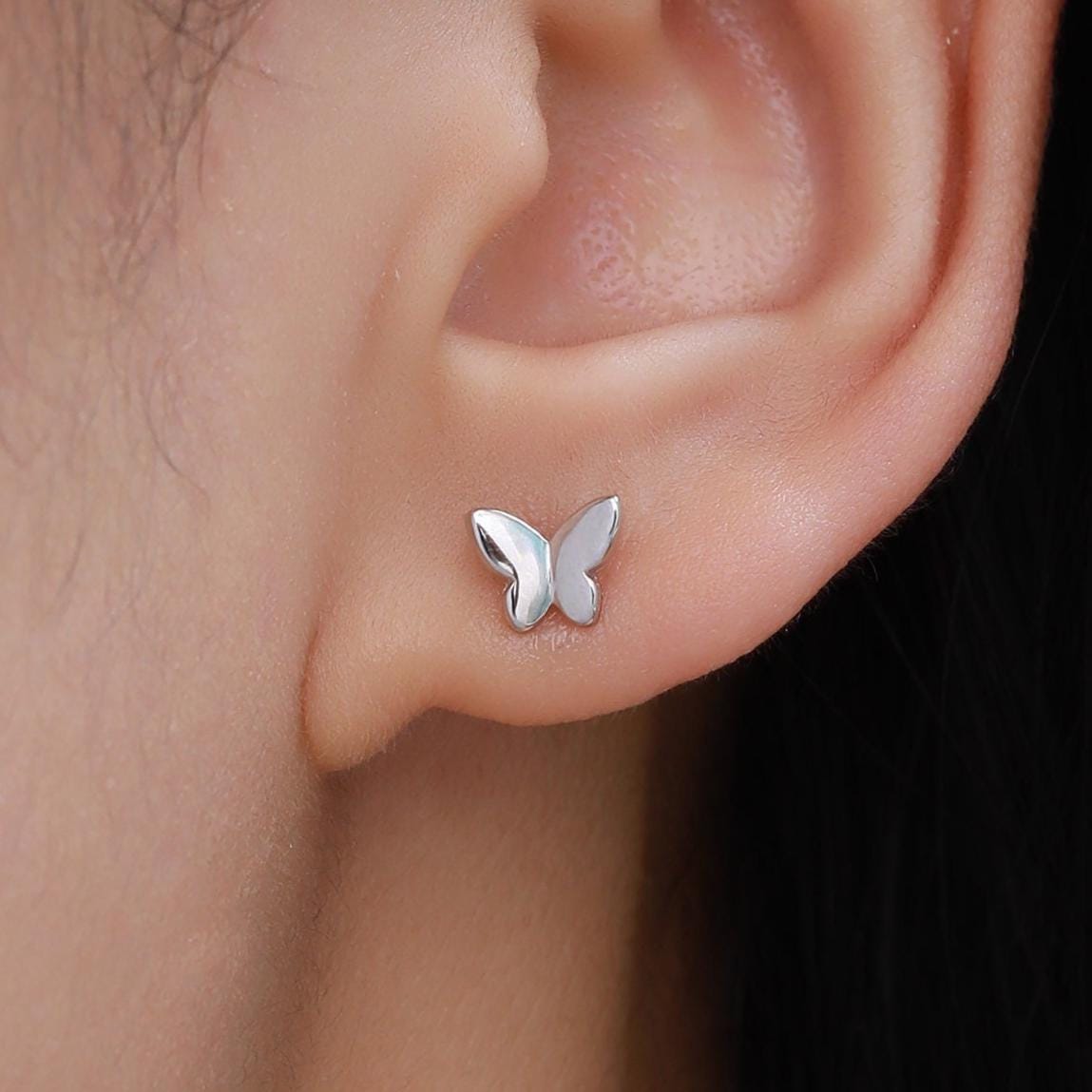 Sterling Silver Butterfly 18G Screw Back Stud Earrings