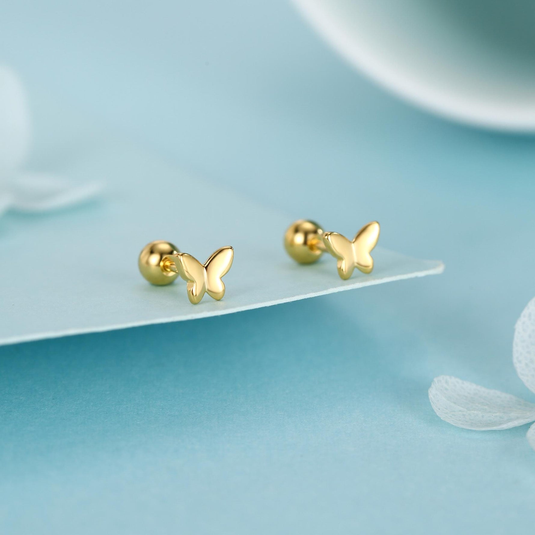 Sterling Silver Butterfly 18G Screw Back Stud Earrings