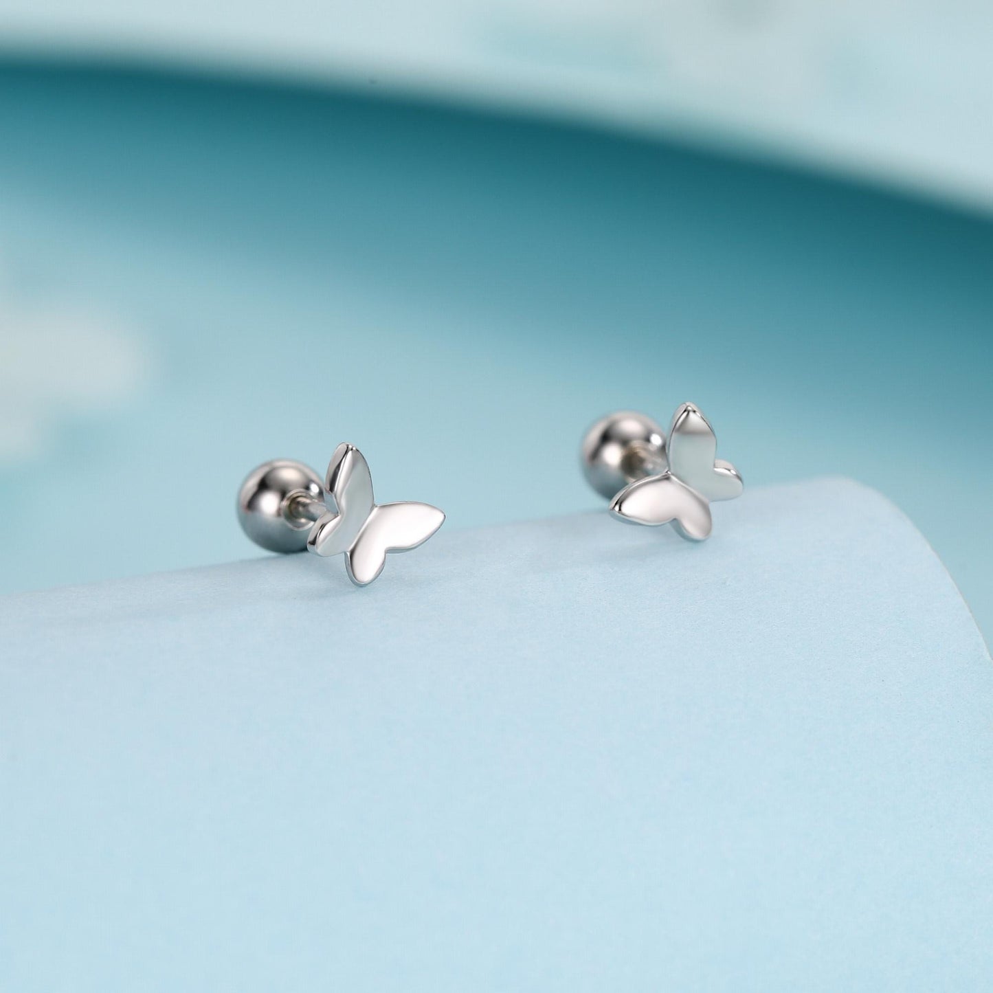 Sterling Silver Butterfly 18G Screw Back Stud Earrings