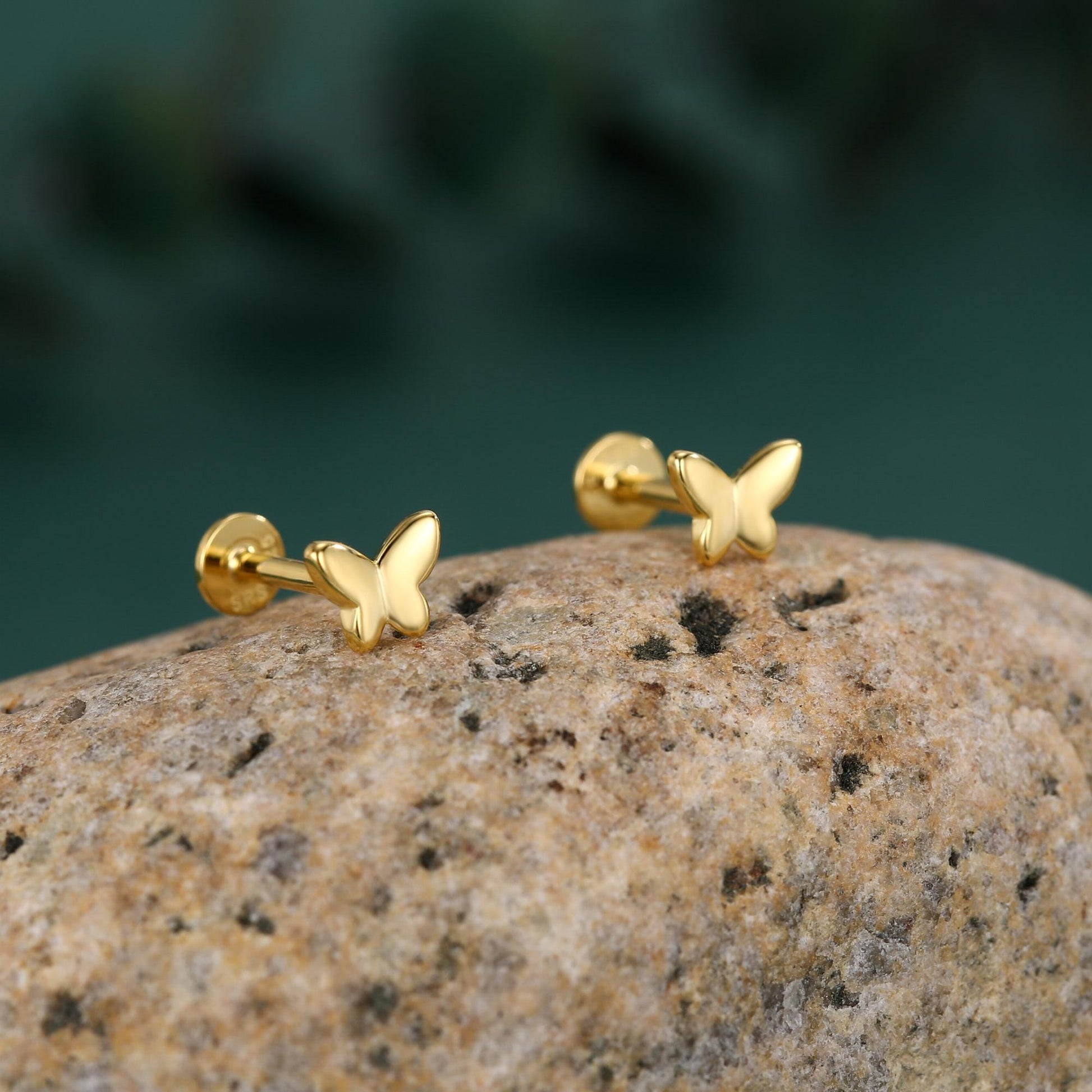 Sterling Silver Butterfly 16G Flat Back Labret Earrings