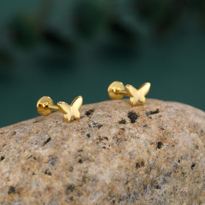 Sterling Silver Butterfly 16G Flat Back Labret Earrings