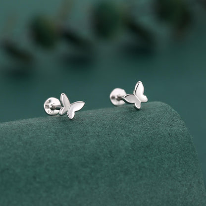 Sterling Silver Butterfly 16G Flat Back Labret Earrings