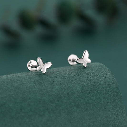 Sterling Silver Butterfly 16G Flat Back Labret Earrings