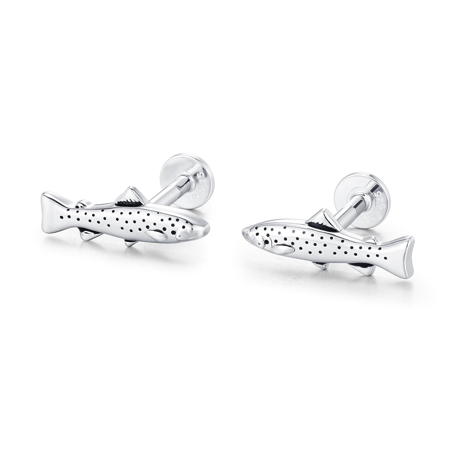 Sterling Silver Trout 16G Flat Back Labret Earrings