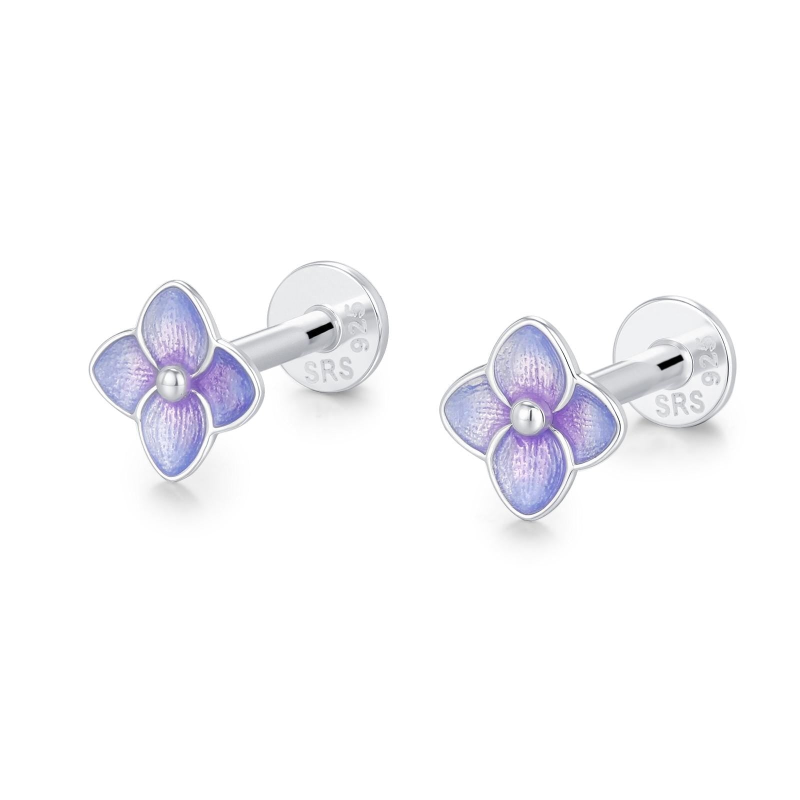 Sterling Silver Purple Hydrangea Flower 16G Flat Back Labret Earrings