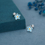 Sterling Silver Forget-Me-Not Flower 18G Screw Back Stud Earrings with Ball Backs