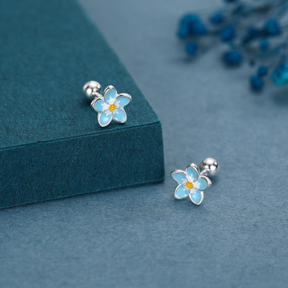 Sterling Silver Forget-Me-Not Flower 18G Screw Back Stud Earrings with Ball Backs