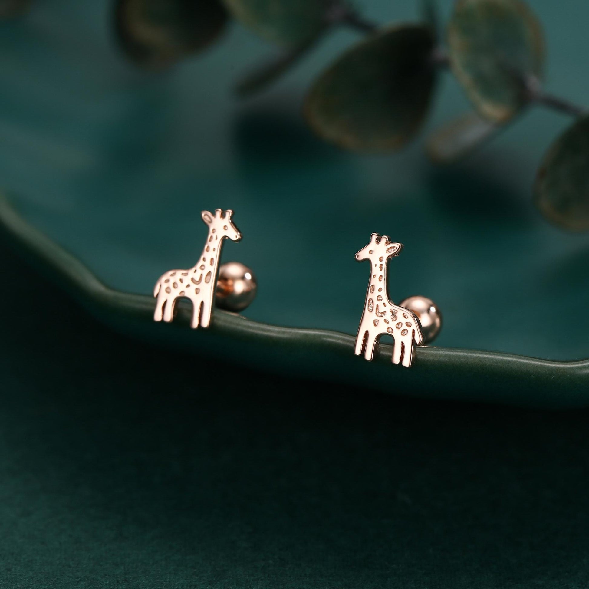 Sterling Silver Giraffe 18G Screw Back Stud Earrings with Ball Backs