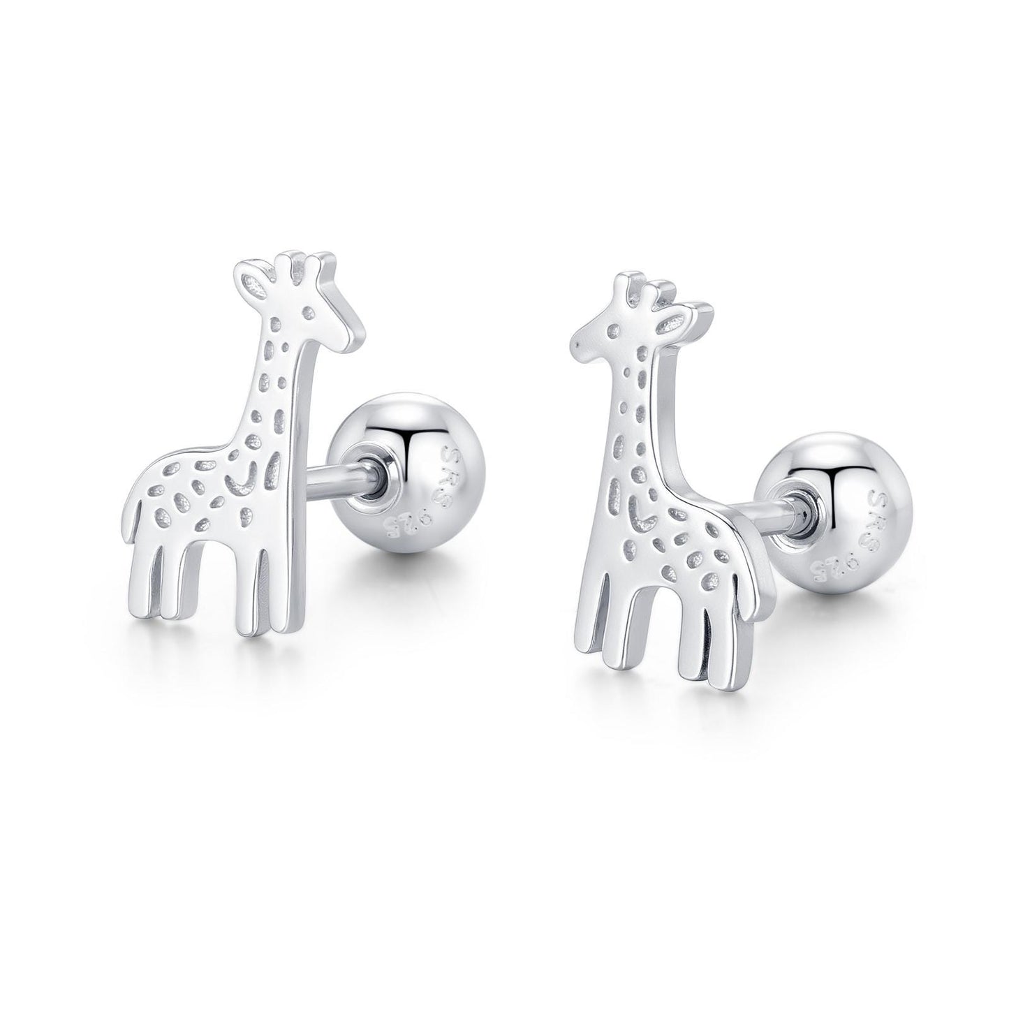 Sterling Silver Giraffe 18G Screw Back Stud Earrings with Ball Backs