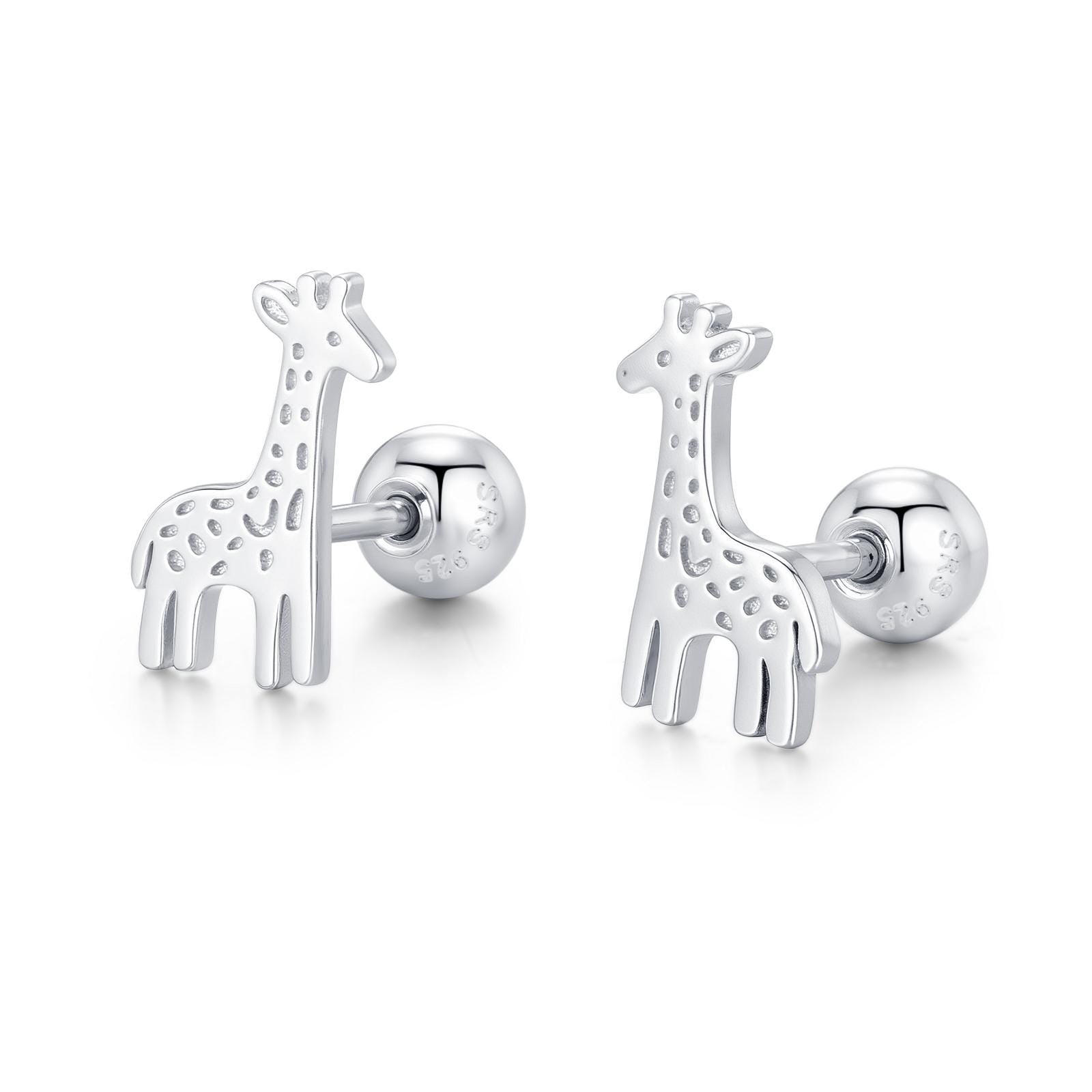 Sterling Silver Giraffe 18G Screw Back Stud Earrings with Ball Backs