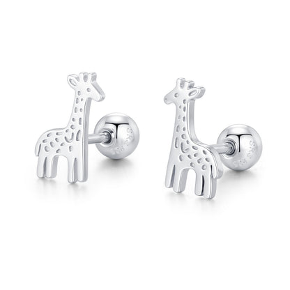 Sterling Silver Giraffe 18G Screw Back Stud Earrings with Ball Backs
