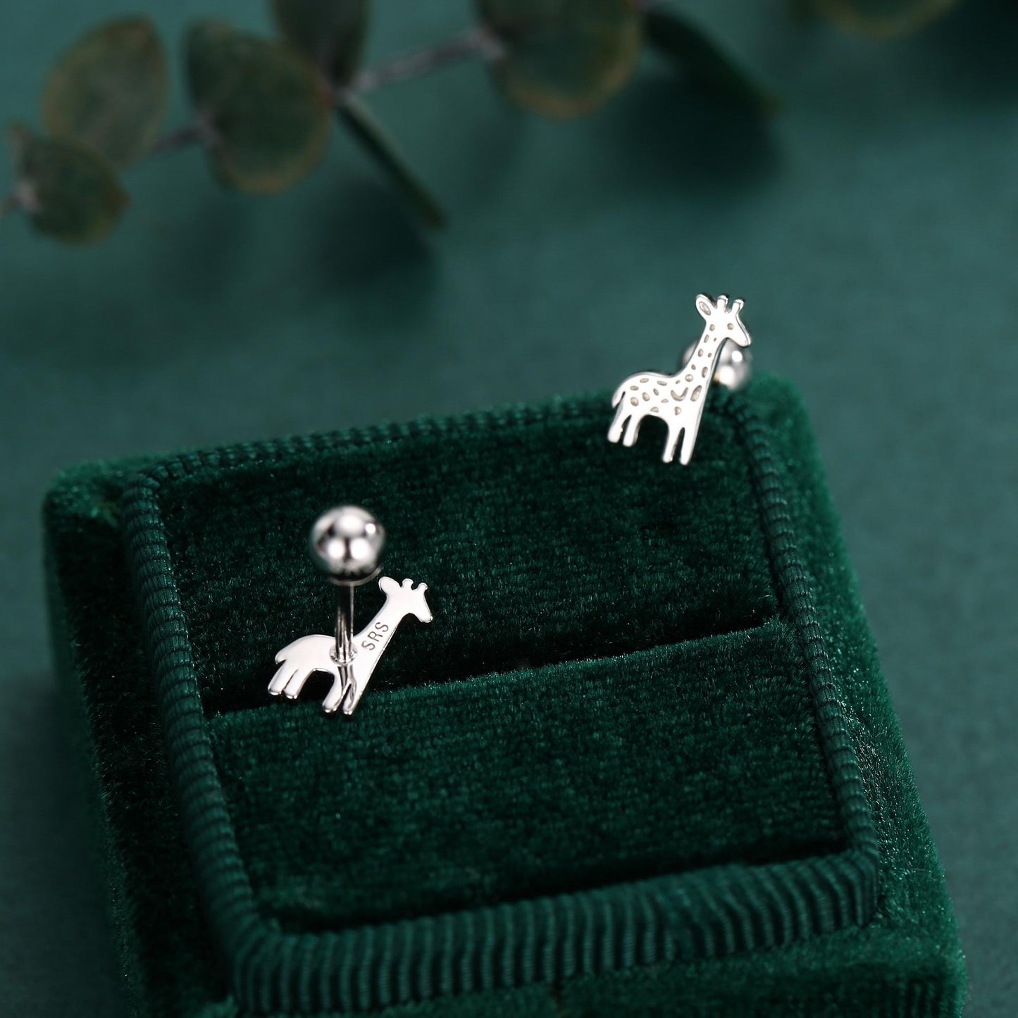 Sterling Silver Giraffe 18G Screw Back Stud Earrings with Ball Backs
