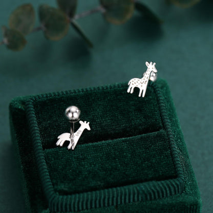 Sterling Silver Giraffe 18G Screw Back Stud Earrings with Ball Backs