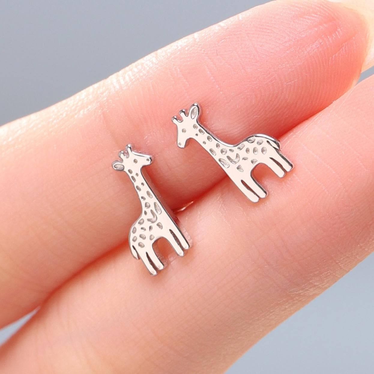 Sterling Silver Giraffe 18G Screw Back Stud Earrings with Ball Backs