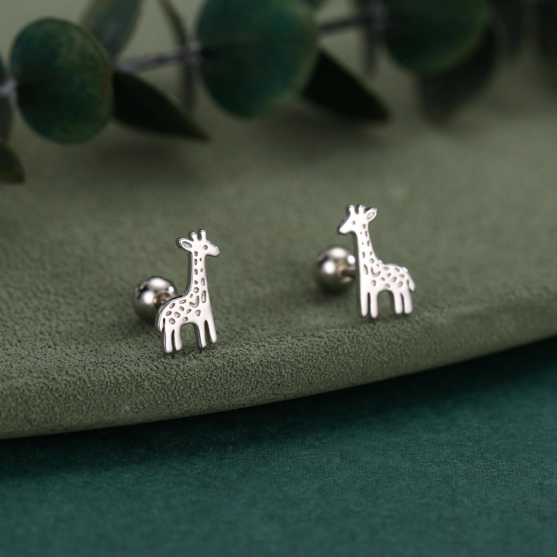 Sterling Silver Giraffe 18G Screw Back Stud Earrings with Ball Backs