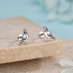 Sterling Silver Enamel Pigeon 16G Flat Back Labret Earrings