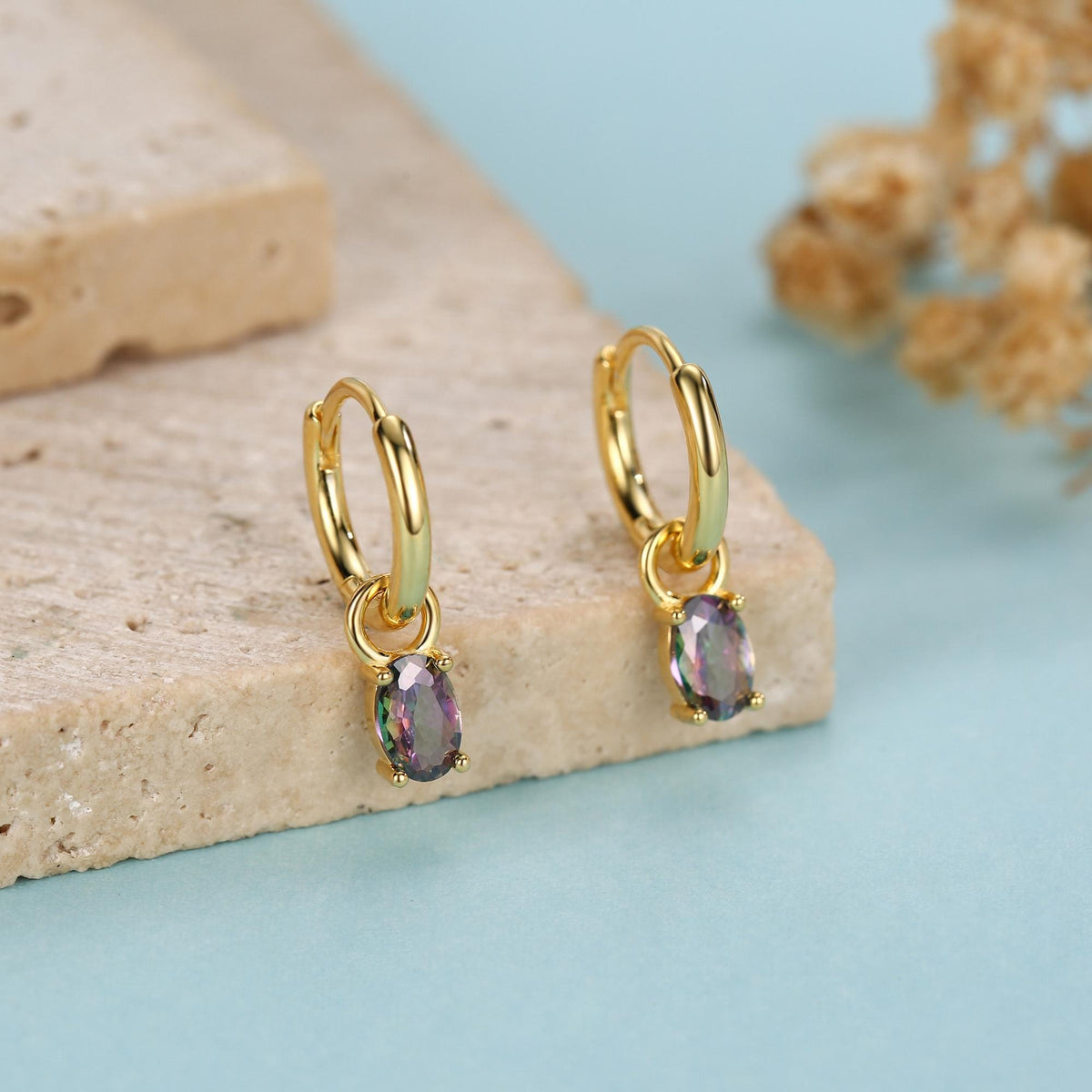 Oval Aurora Black CZ Huggie Hoop in Sterling Silver, Silver or Gold, Mystic Topaz CZ Crystal Hoop Earrings, Detachable and Interchangeable