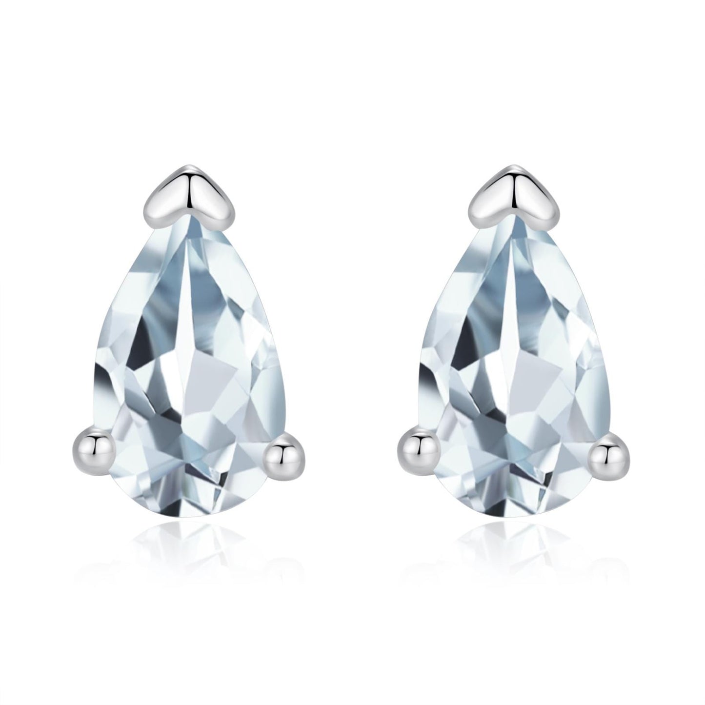 Genuine Swiss Blue Topaz Crystal Droplet Stud Earrings in Sterling Silver, Natural Blue Topaz Pear Shape Stud Earrings, March Birthstone