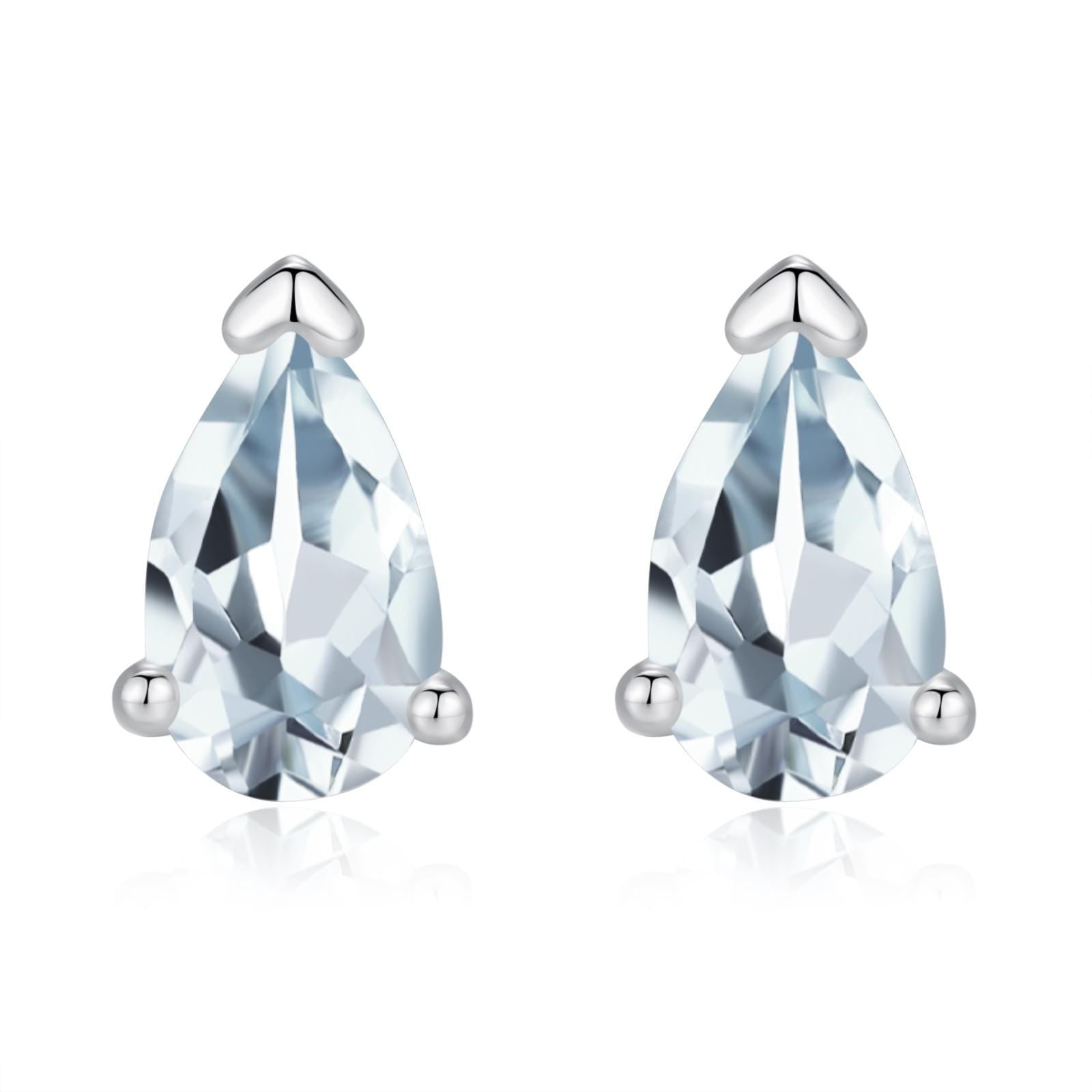 Genuine Swiss Blue Topaz Crystal Droplet Stud Earrings in Sterling Silver, Natural Blue Topaz Pear Shape Stud Earrings, March Birthstone